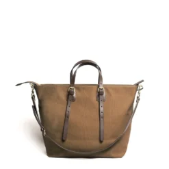 BORSA WEEKEND MARRONE SCURO In tela con rifiniture in pelle