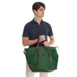 BORSA WEEKEND VERDE SCURO In tela con rifinitute in pelle