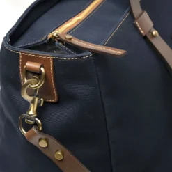 BORSONE WEEKEND BLU SCURO In tela con rifiniture in pelle
