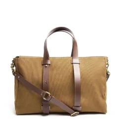 BORSONE WEEKEND MARRONE CHIARO In tela con rifiniture in pelle
