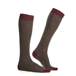 CALZE LUNGHE BICOLORE MARRONE E BORDEAUX IN COTONE Tinta unita