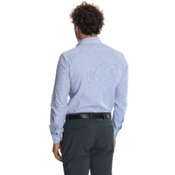 CAMICIA CLASSICA A RIGHE BIANCO E BLU SLIM In cotone popeline