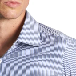 CAMICIA CLASSICA A RIGHE BIANCO E BLU SLIM In cotone popeline