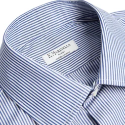 CAMICIA CLASSICA A RIGHE BIANCO E BLU SLIM In cotone popeline