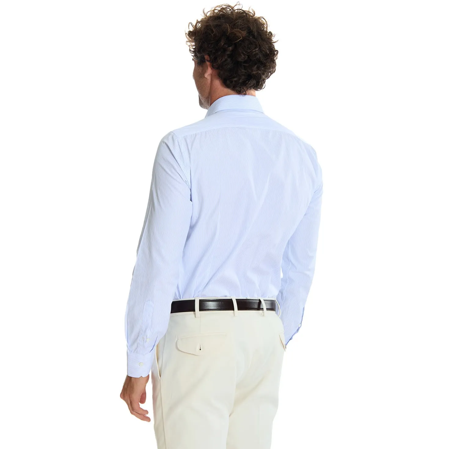 CAMICIA CLASSICA A RIGHE BIANCO E AZZURRO SLIM In cotone popeline