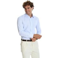 CAMICIA CLASSICA A RIGHE BIANCO E AZZURRO SLIM In cotone popeline