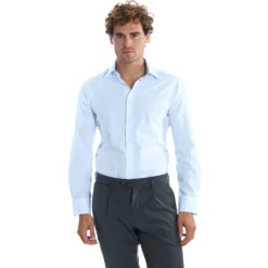 CAMICIA CLASSICA AZZURRA SLIM In cotone popeline