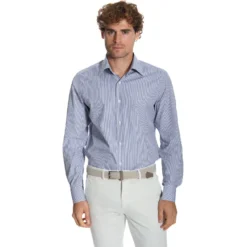 CAMICIA CLASSICA RIGHE BIANCO E BLU REGULAR In cotone popeline