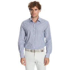 CAMICIA CLASSICA RIGHE BIANCO E BLU REGULAR In cotone popeline
