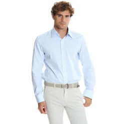 CAMICIA CLASSICA RIGHE BIANCO E AZZURRO REGULAR In cotone popeline