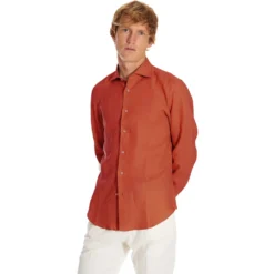 CAMICIA IN LINO ARANCIONE Con bottoni in madreperla