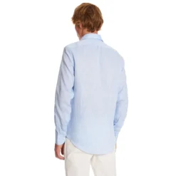 CAMICIA IN LINO AZZURRA Con bottoni in madreperla