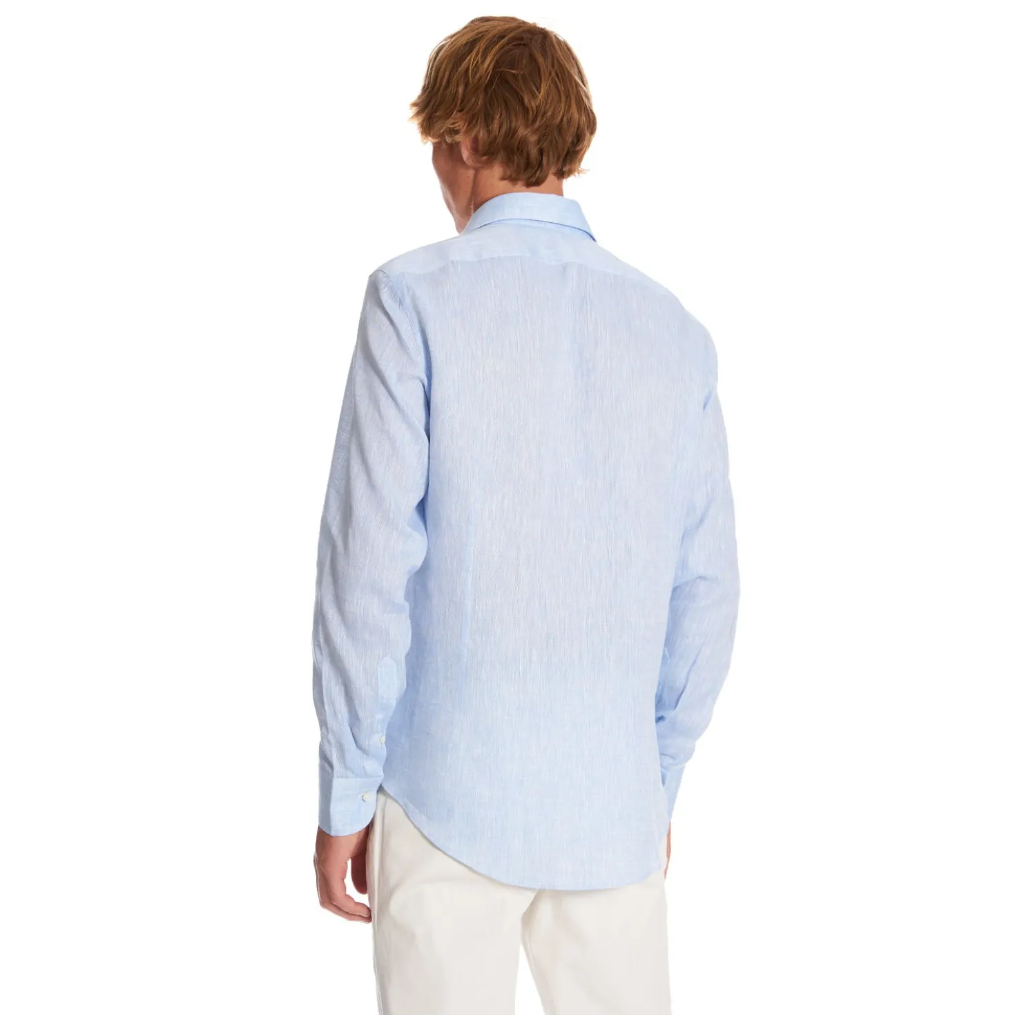 CAMICIA IN LINO AZZURRA Con bottoni in madreperla