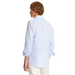 CAMICIA IN LINO BIANCA E AZZURRA Rigata