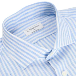 CAMICIA IN LINO BIANCA E AZZURRA Rigata