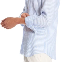 CAMICIA IN LINO BIANCA E AZZURRA Rigata