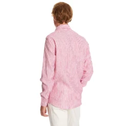 CAMICIA IN LINO BIANCA E BORDEAUX Rigata
