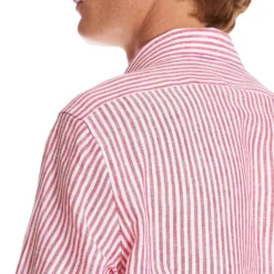 CAMICIA IN LINO BIANCA E BORDEAUX Rigata
