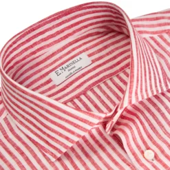 CAMICIA IN LINO BIANCA E BORDEAUX Rigata