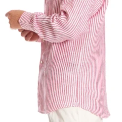 CAMICIA IN LINO BIANCA E BORDEAUX Rigata