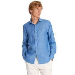 CAMICIA IN LINO BLUETTE Con bottoni in madreperla