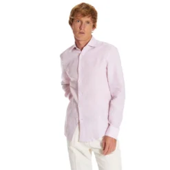 CAMICIA IN LINO LILLA Con bottoni in madreperla