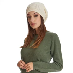 CAPPELLO BASCO A RIGHE BIANCO In cashmere