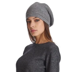 CAPPELLO BASCO A RIGHE GRIGIO In cashmere