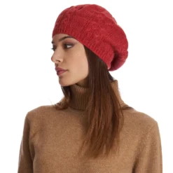 CAPPELLO BASCO A TRECCE ARANCIONE In cashmere