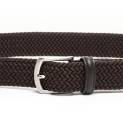 CINTURA ELASTICA INTRECCIATA TESTA MORO Con finiture in pelle 35 mm