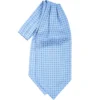 CRAVATTA ASCOT IN SETA AZZURRA Microfantasia fiore
