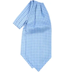 CRAVATTA ASCOT IN SETA AZZURRA Microfantasia fiore