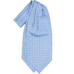 CRAVATTA ASCOT IN SETA AZZURRA Microfantasia fiore