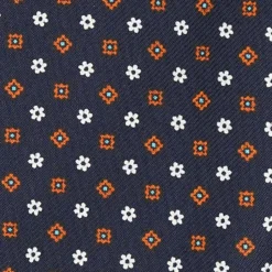 CRAVATTA ASCOT IN SETA BLU SCURO Microfantasia fiore