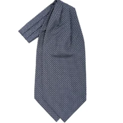 CRAVATTA ASCOT IN SETA BLU SCURO Microfantasia fiore