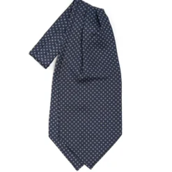 CRAVATTA ASCOT IN SETA BLU SCURO Microfantasia fiore