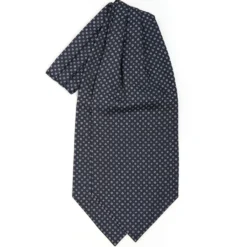 CRAVATTA ASCOT IN SETA BLU SCURO Microfantasia fiore