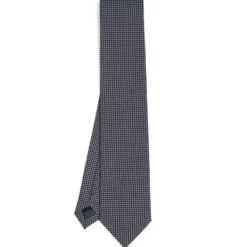 CRAVATTA CERIMONIA IN SETA JACQUARD BLU SCURO Microfantasia geometrica