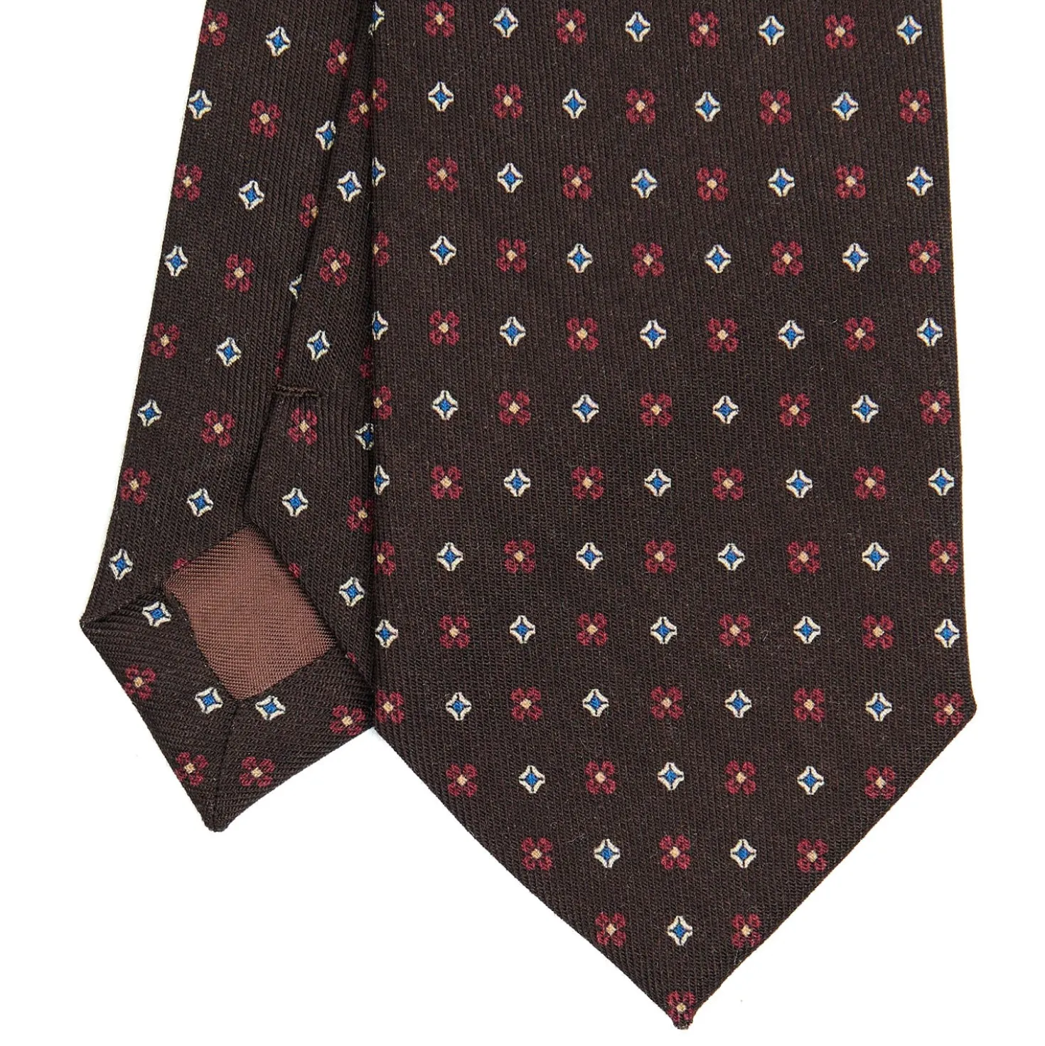 CRAVATTA CLASSICA IN LANA MARRONE SCURO Microfantasia fiore