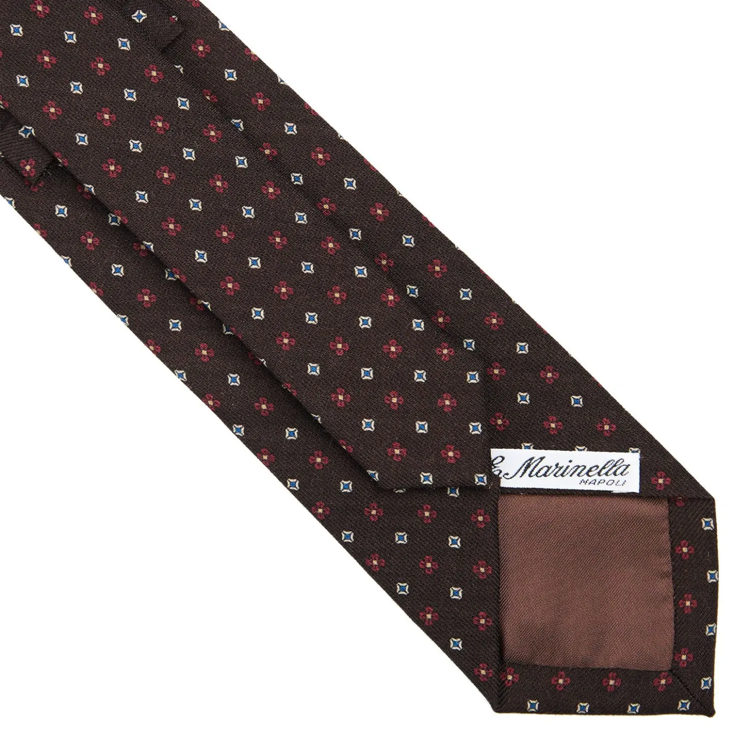 CRAVATTA CLASSICA IN LANA MARRONE SCURO Microfantasia fiore