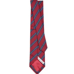 CRAVATTA REGIMENTAL IN SETA BORDEAUX Righe blu e beige
