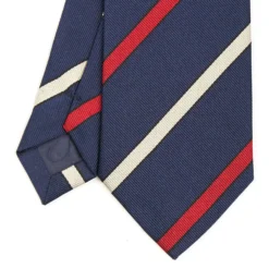 CRAVATTA REGIMENTAL IN SETA BLU SCURO Righe rosse e beige