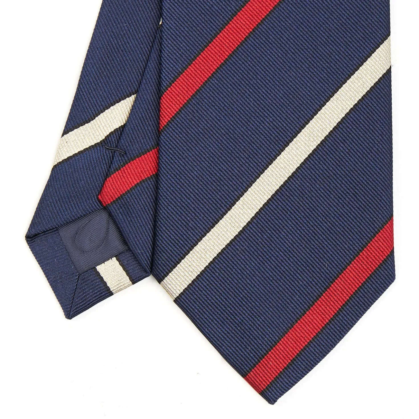 CRAVATTA REGIMENTAL IN SETA BLU SCURO Righe rosse e beige