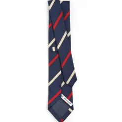 CRAVATTA REGIMENTAL IN SETA BLU SCURO Righe rosse e beige