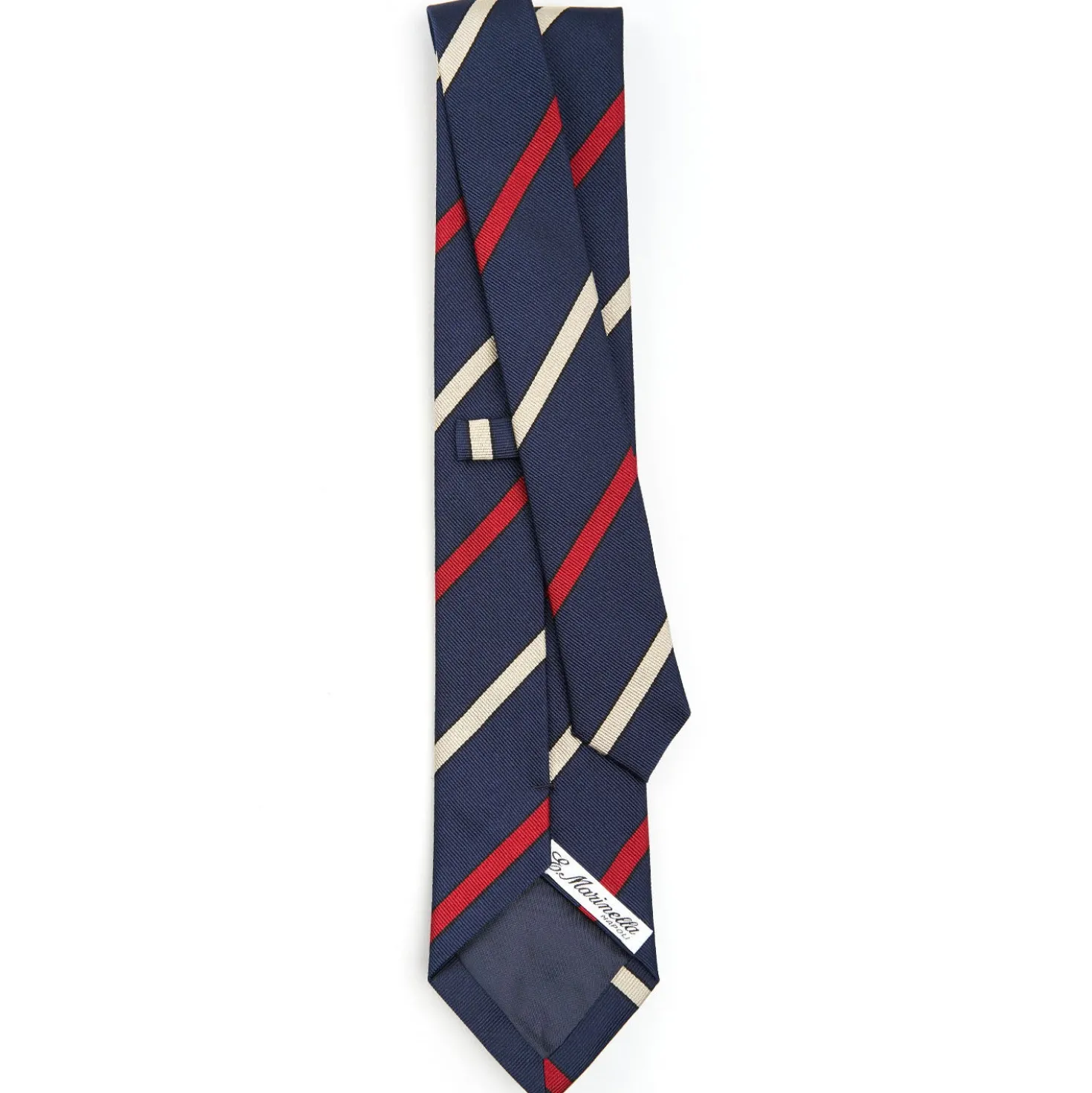 CRAVATTA REGIMENTAL IN SETA BLU SCURO Righe rosse e beige