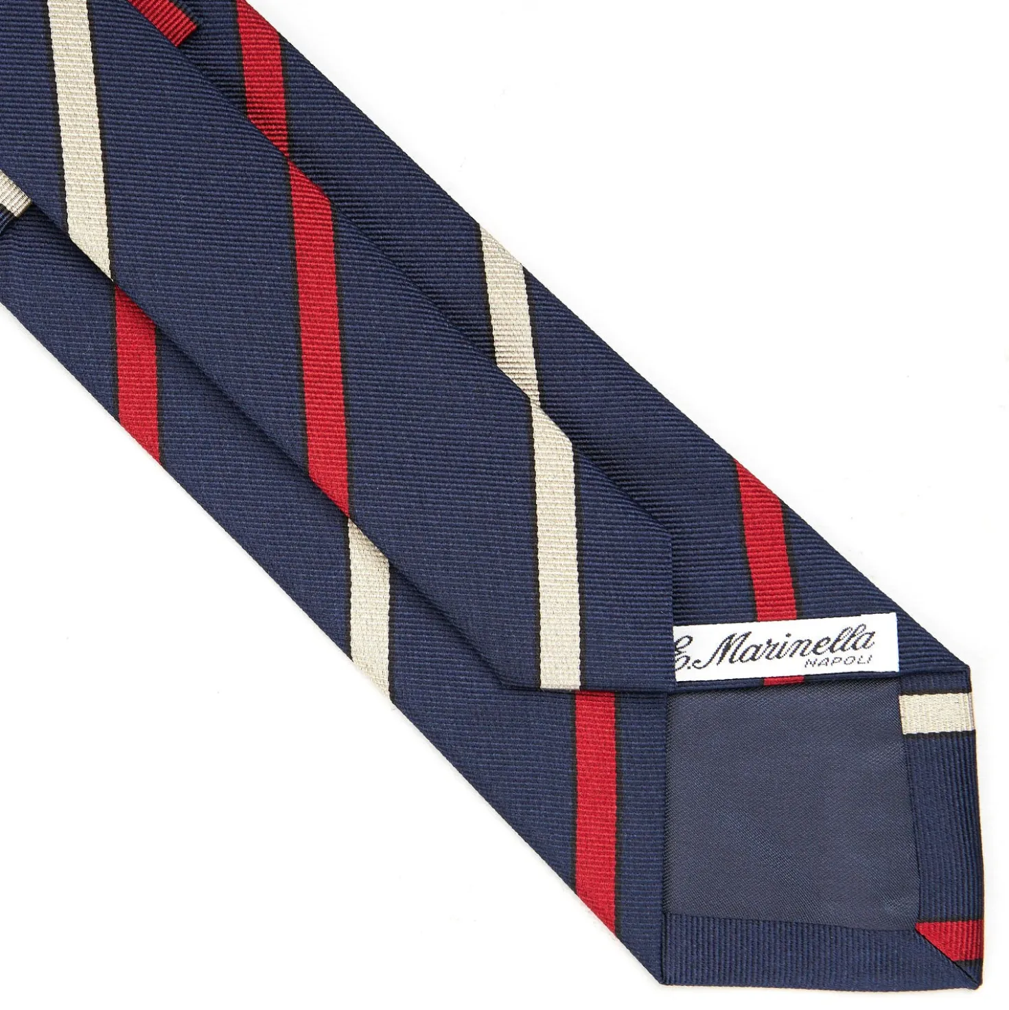 CRAVATTA REGIMENTAL IN SETA BLU SCURO Righe rosse e beige
