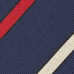 CRAVATTA REGIMENTAL IN SETA BLU SCURO Righe rosse e beige