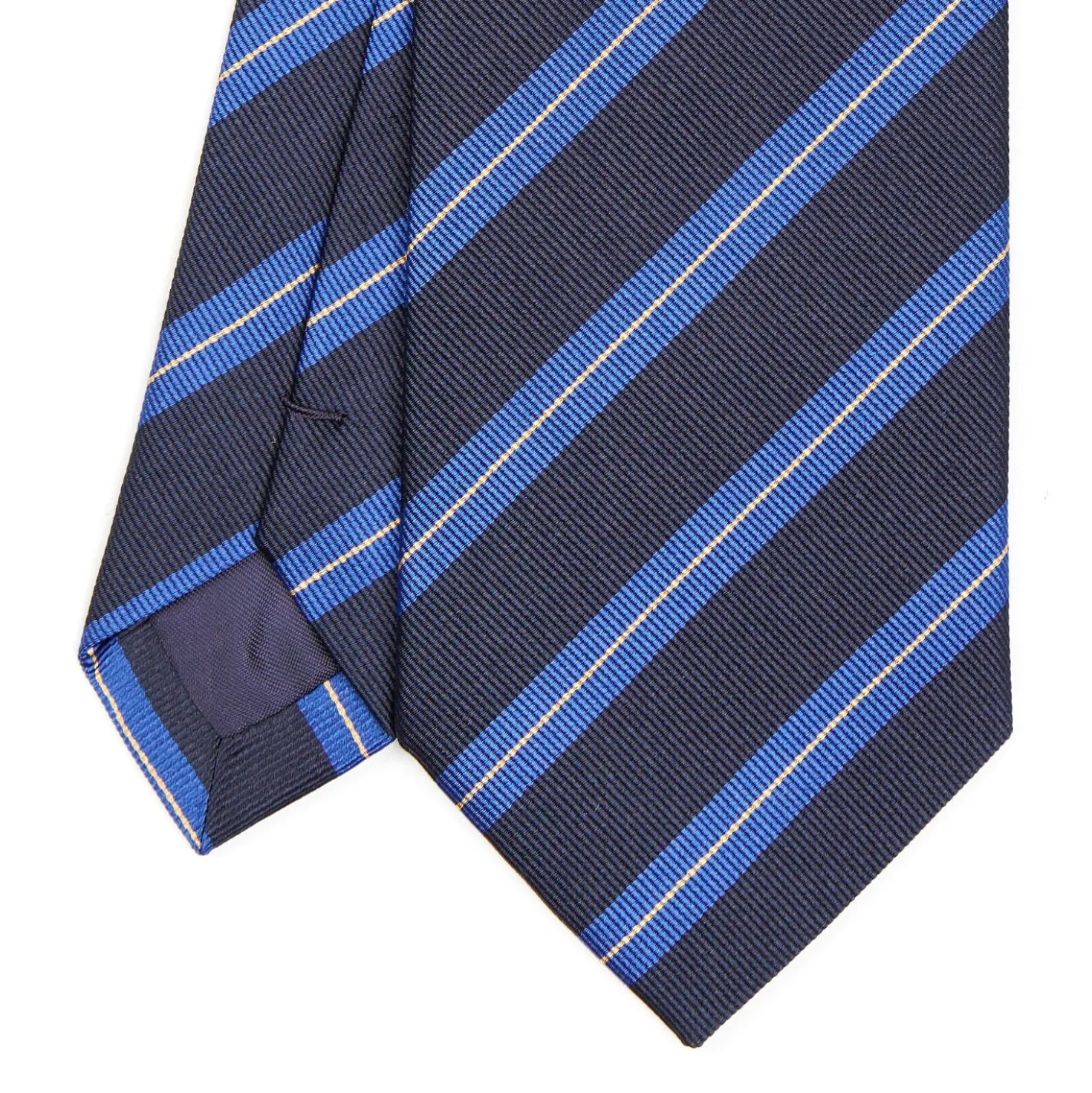 CRAVATTA REGIMENTAL IN SETA BLU SCURO Righe azzurre
