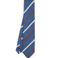 CRAVATTA REGIMENTAL IN SETA BLU Righe marroni e beige