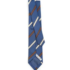 CRAVATTA REGIMENTAL IN SETA BLU Righe marroni e beige